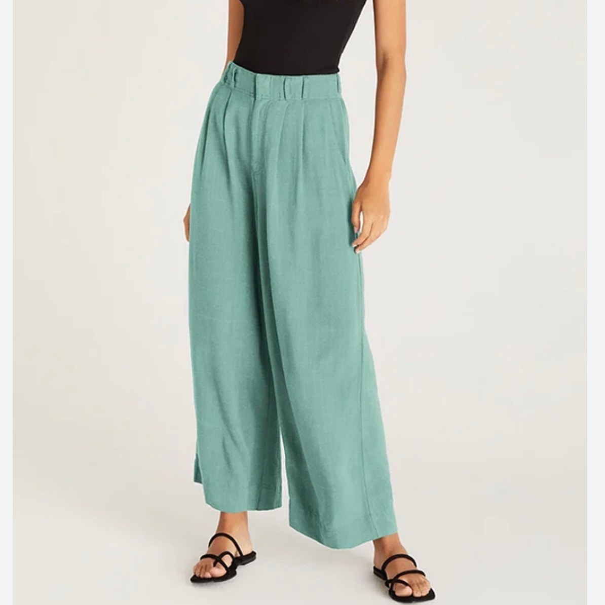 Z Supply Farah Pants Size M Cactus Green Linen Wide Leg Crop Relaxed Casual