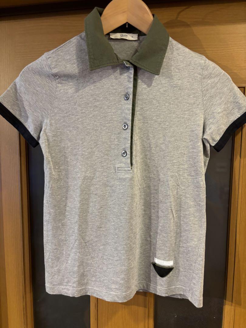 #Prada #Ladies #Short Sleeve Polo Shirt #Gray #Size S #Triangle Mark