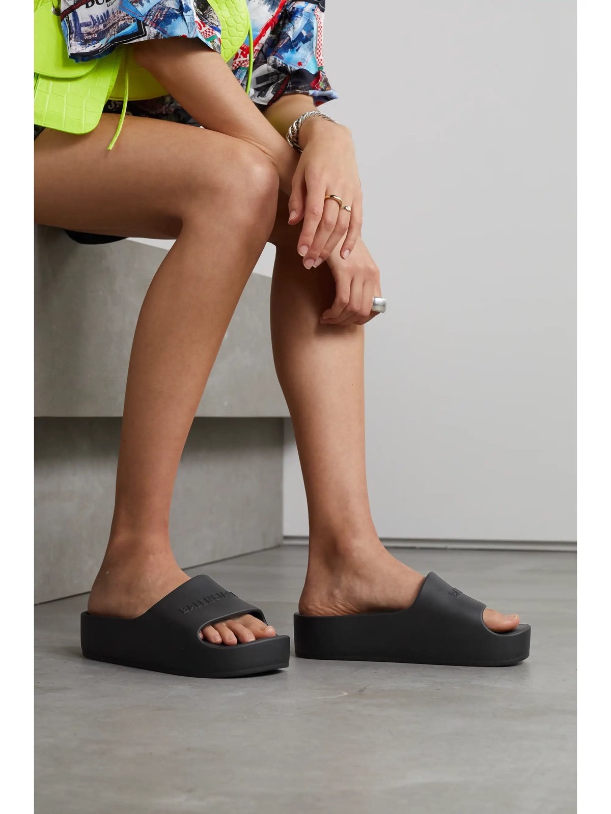 Balenciaga Logo Platform Slide Sandal A platform sole heightens the stylish