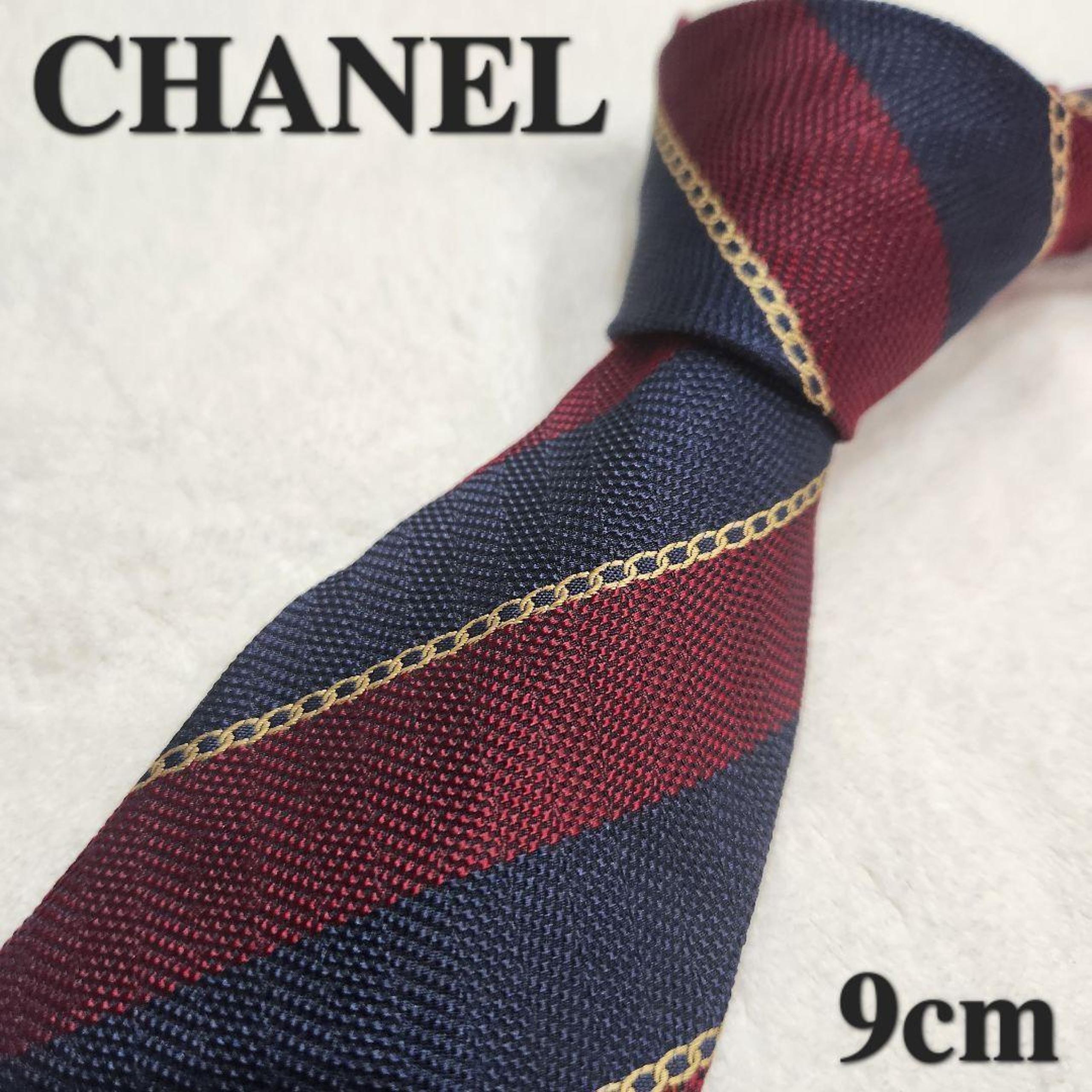 【CHANEL】Chanel High-Brand Tie, Navy and Red Stripes, Italian Made, Men's