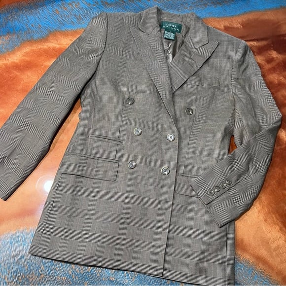 Ralph Lauren Worsted Wool Plaid Blazer lined size 6 Tan brown