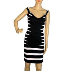 Jovani Black and White Striped Sleeveless Bandage Dress Size 4