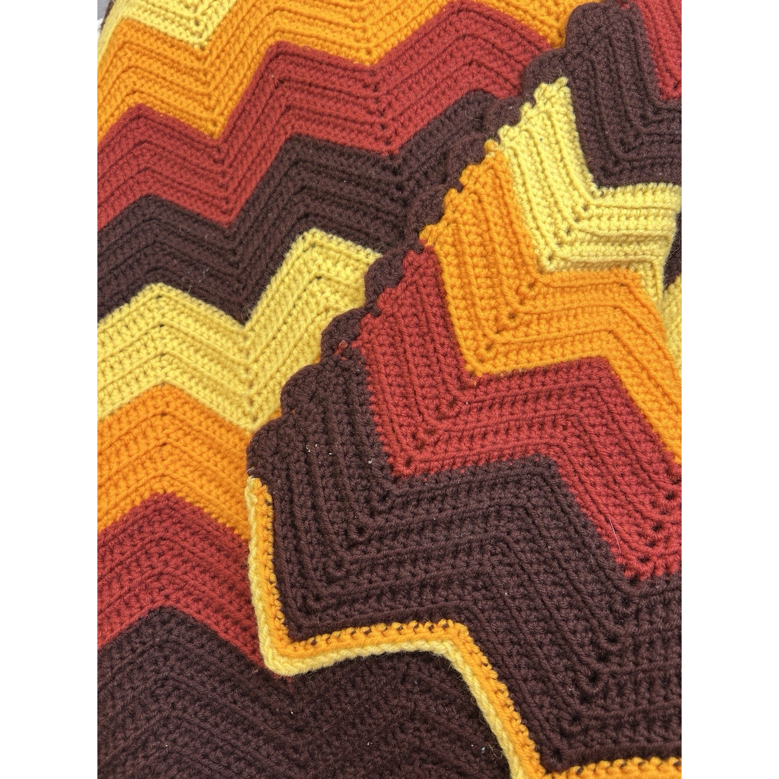 Gold Brown Rust Chevron Afghan 65 x 89 Zig Zag Couch Blanket Throw Colorful