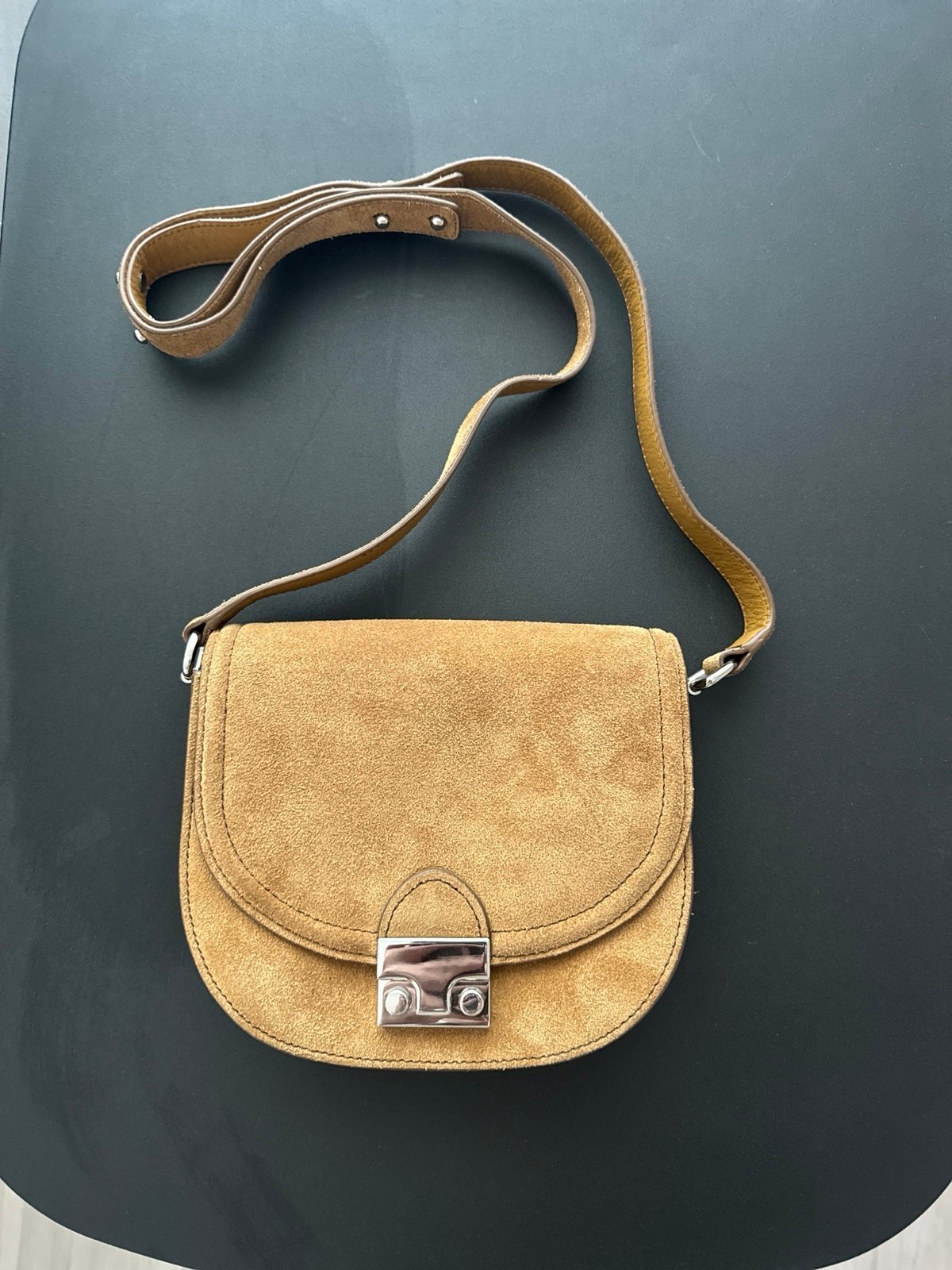 Loeffler Randall Suede Crossbody camel color