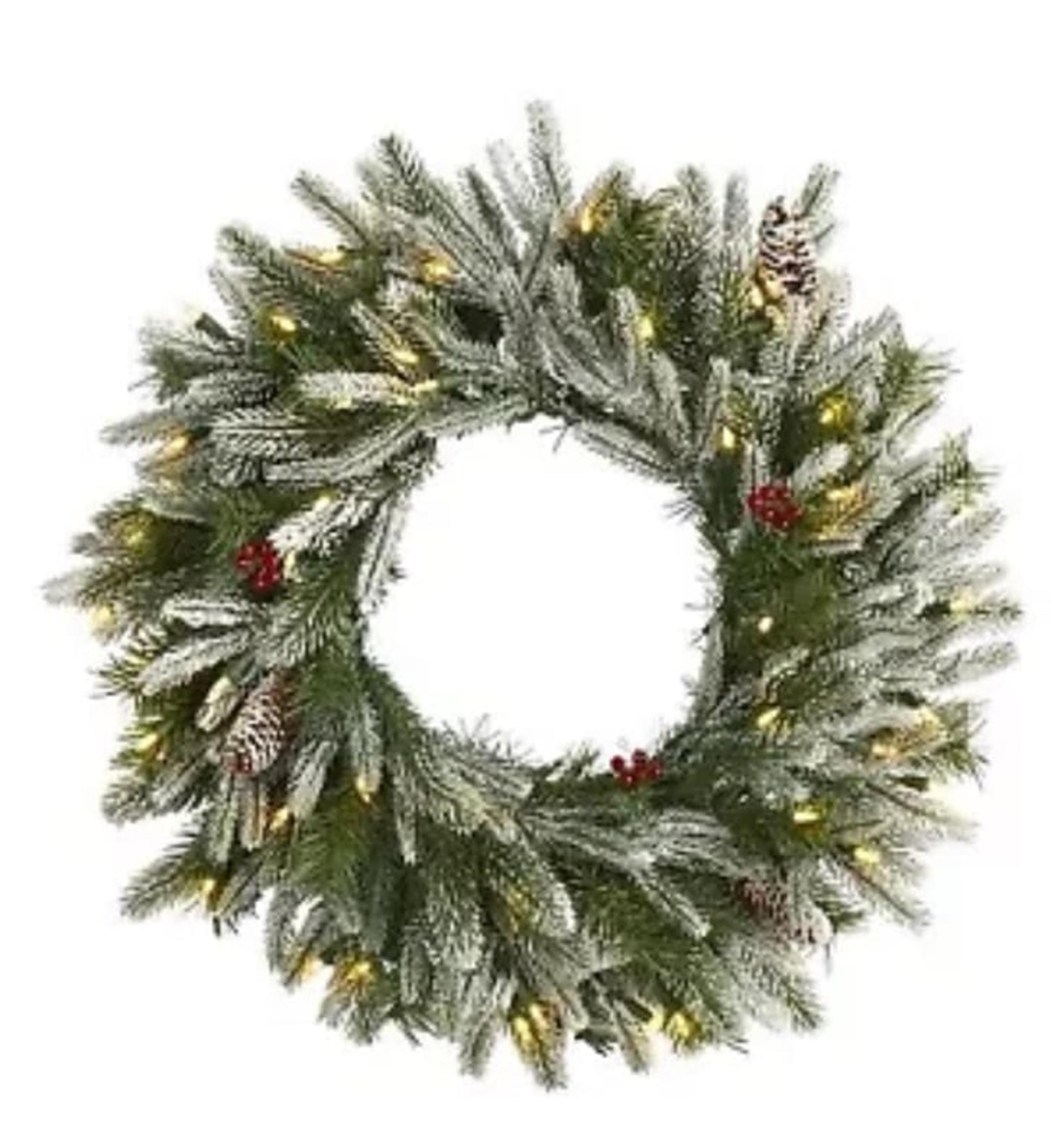 Nearly Natural 24" Pre-lit LED Flocked Pine Artificial Christmas Wreath