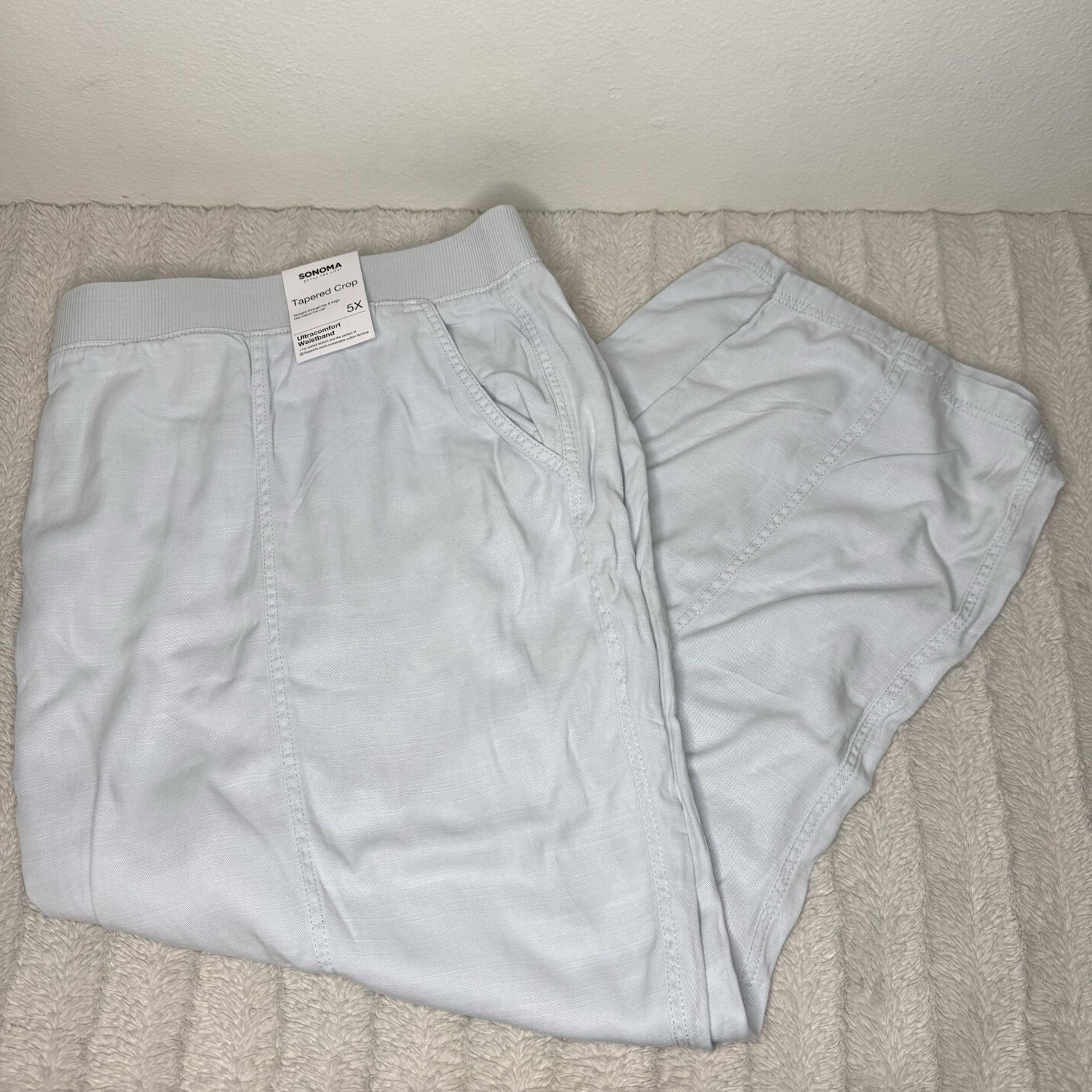 Sonoma Womens 5X Tapered Crop Pants Still Blue Lyocell Linen Pockets Comfort New
