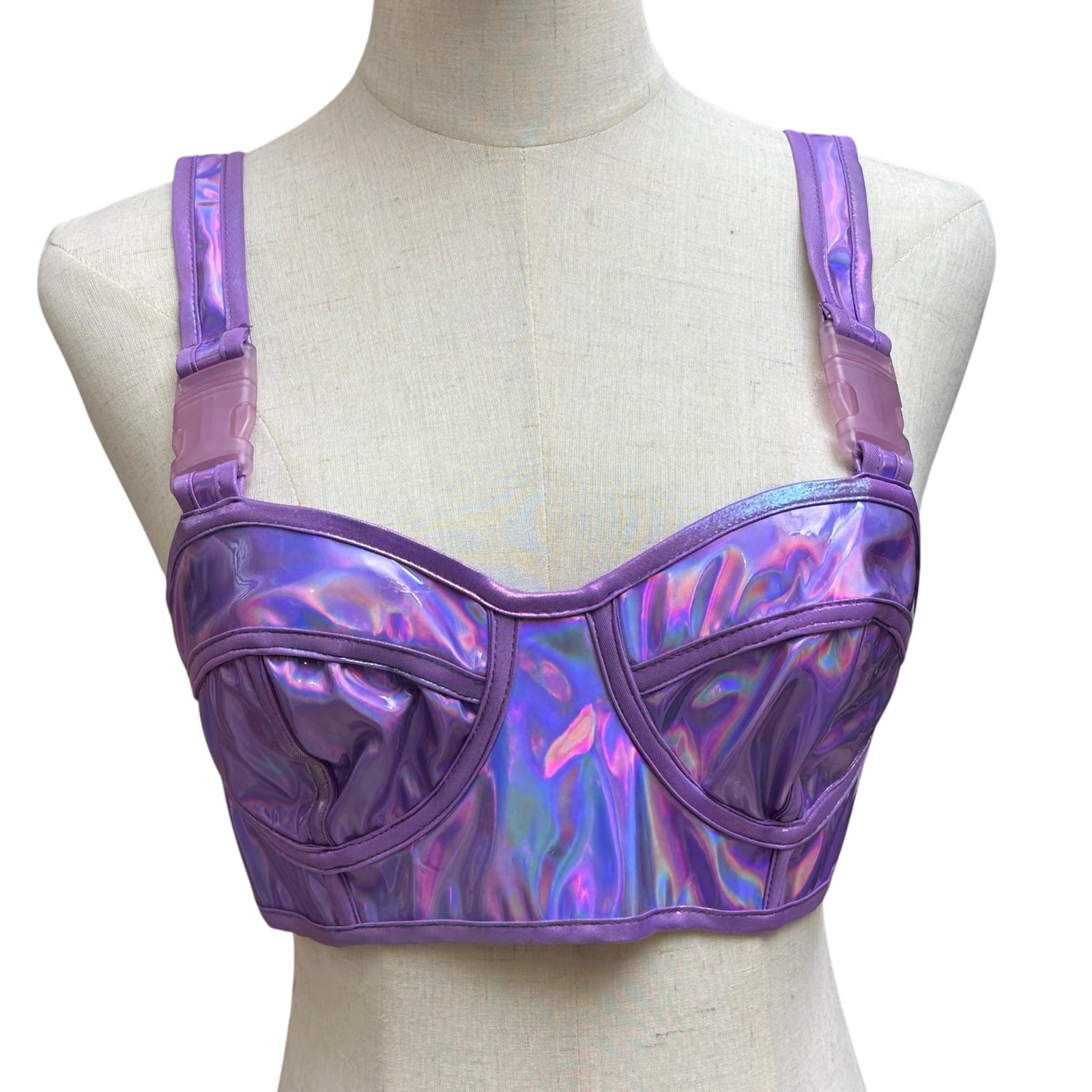 Dolls Kill Sz Small Club Exx Lilac Dream Crusher Holographic Bra Top Rave Disco