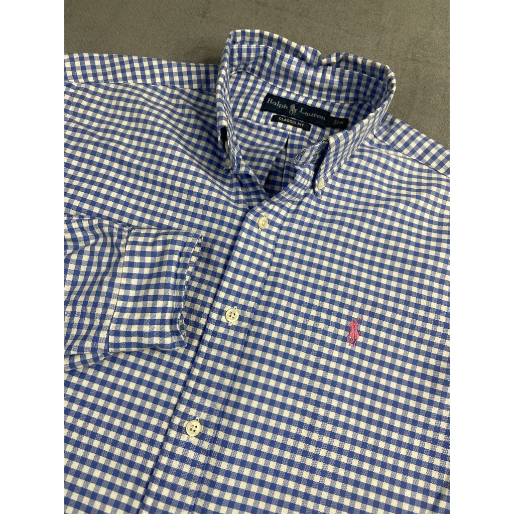 Ralph Lauren Shirt Mens Small Blue Gingham Check Classic Fit Preppy Casual
