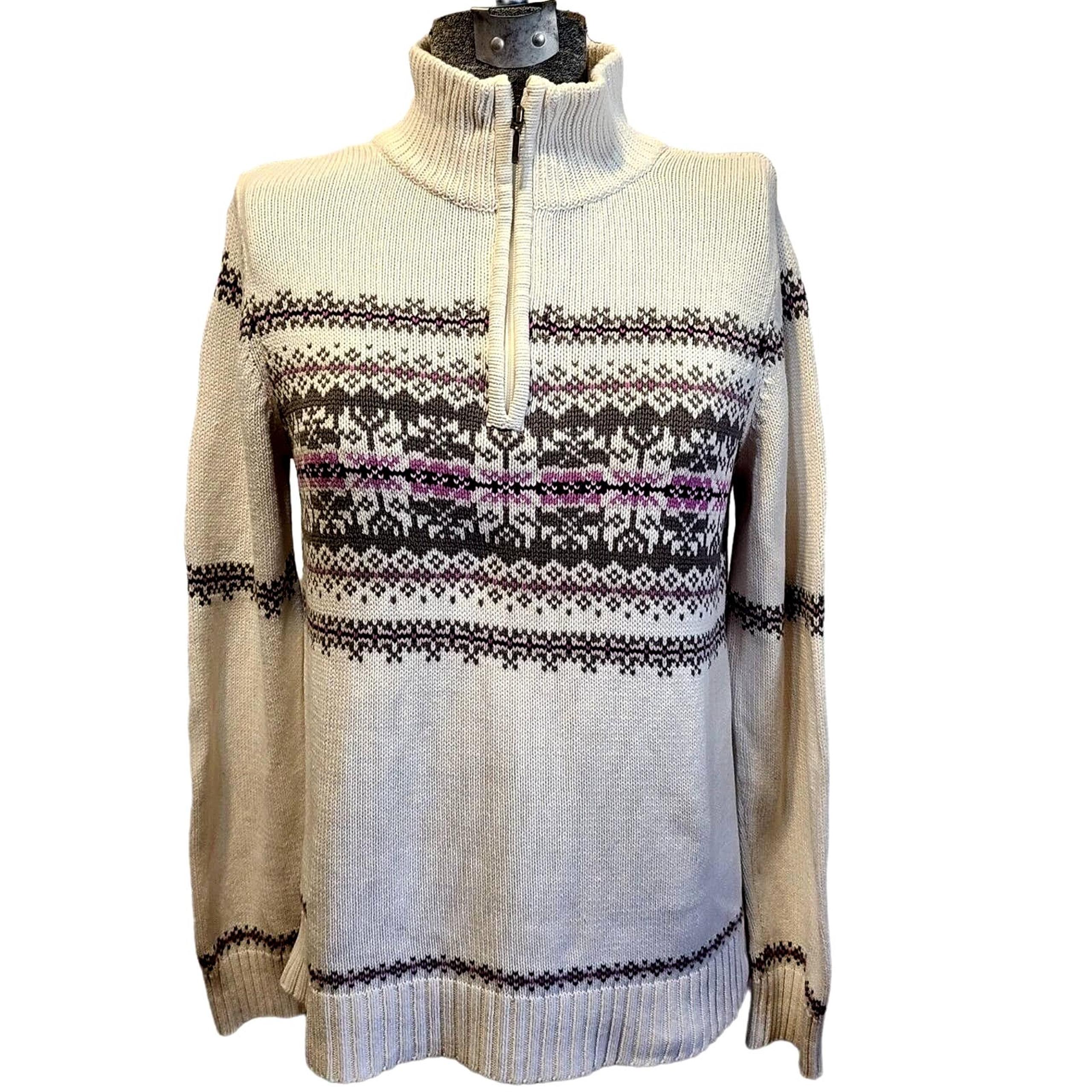 Croft & Barrow Fair Isle Women's Sweater Sz M Pullover 1/4 Zip Multi Color Cream