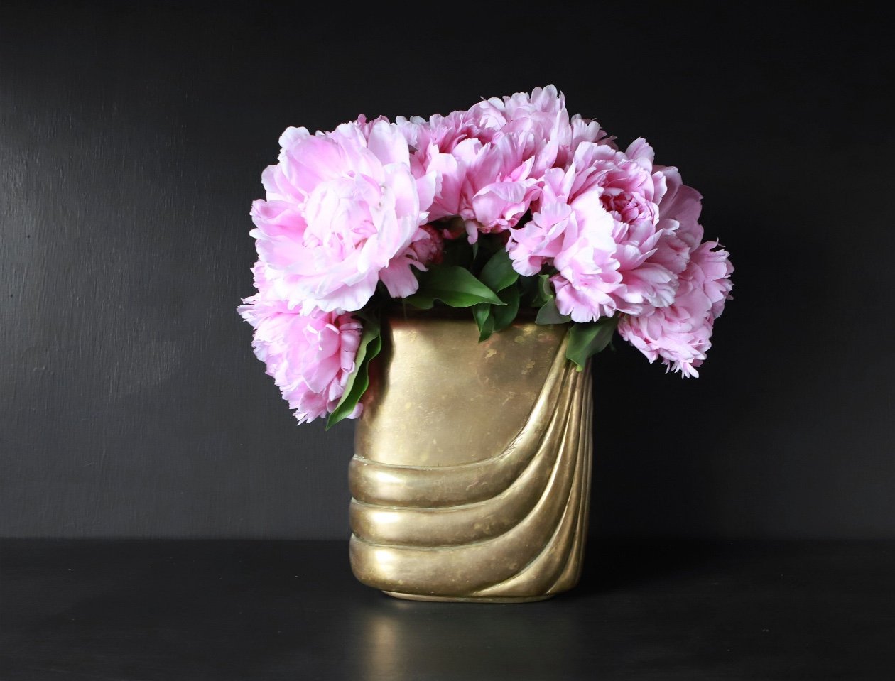 Vintage 1980 Dolbi Cashier Heavy Art Deco Brass Floral Container Vase