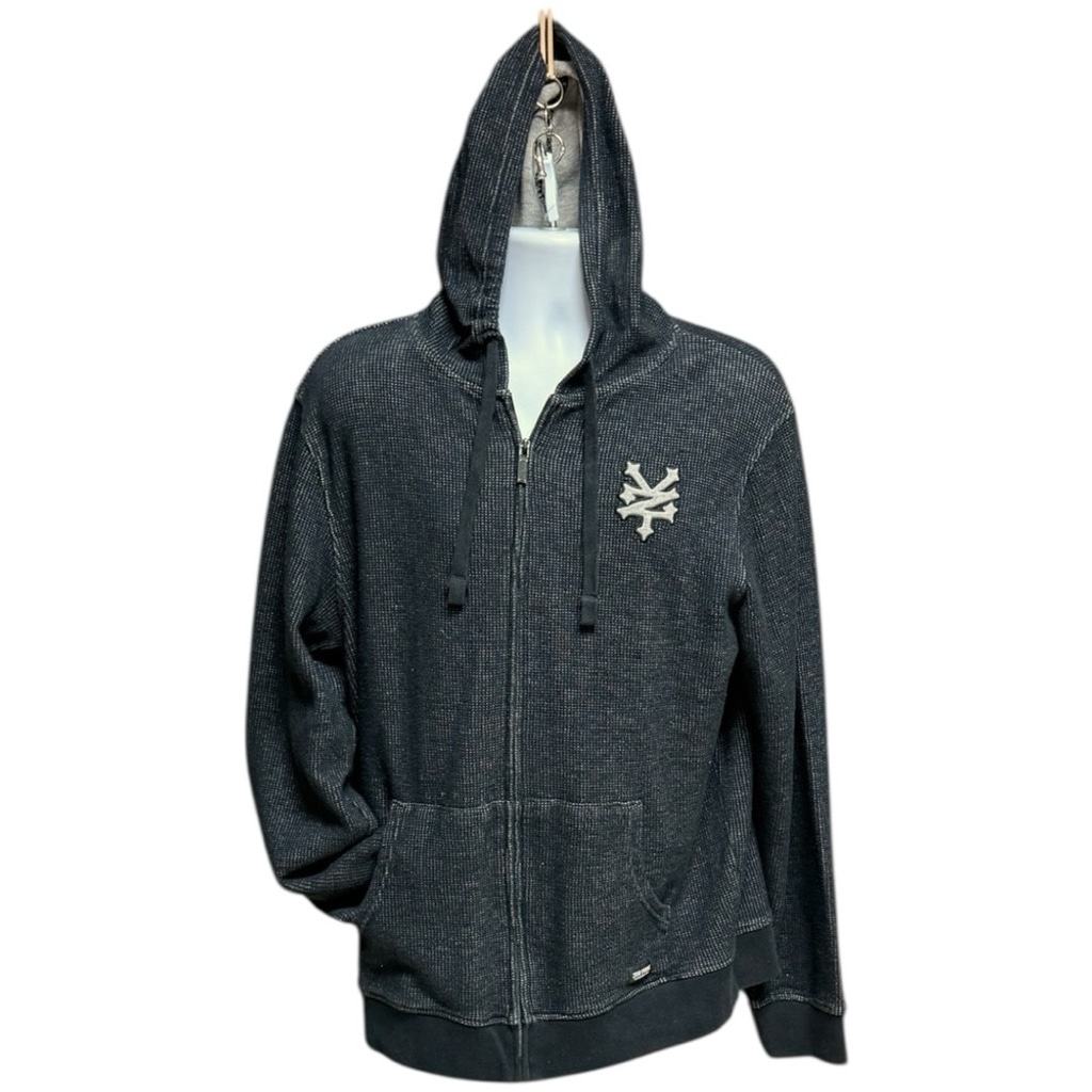 Zoo York Textured Zip Hoodie Black Heather Streetwear Pullover Large Urban Skate