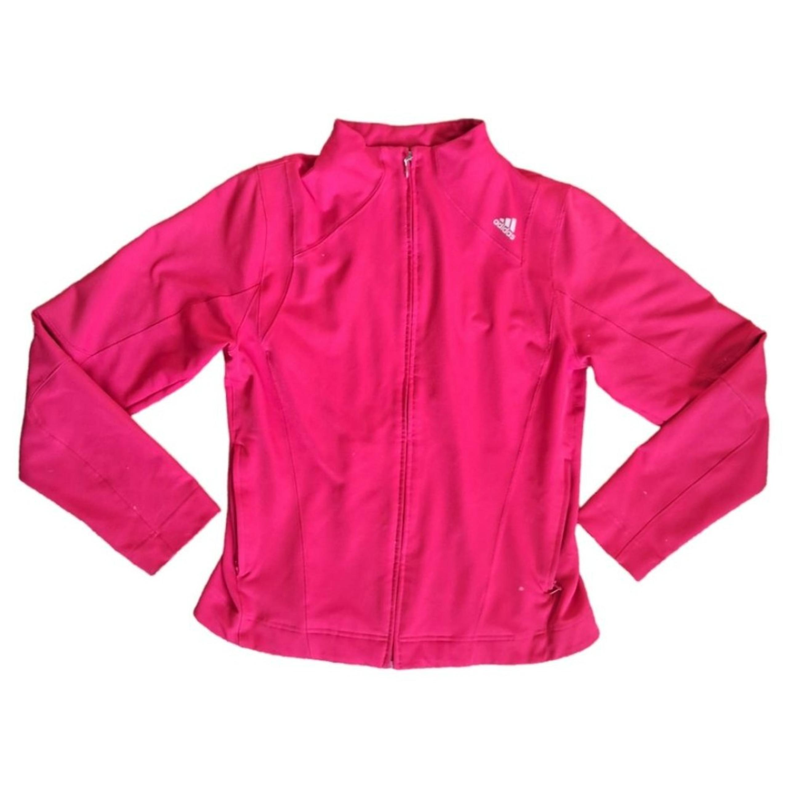 Adidas Climalite Womens Red White Athletic Zip Up Long Sleeve Track Jacket