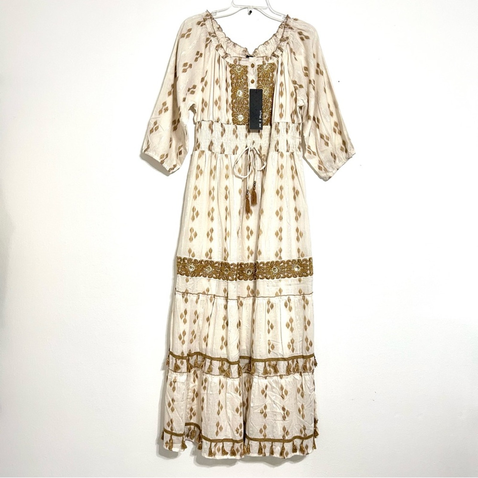 Anthropologie Maxi Rustic Boho Chic Dress Beige Gold Rustic Wedding Party NWT XL