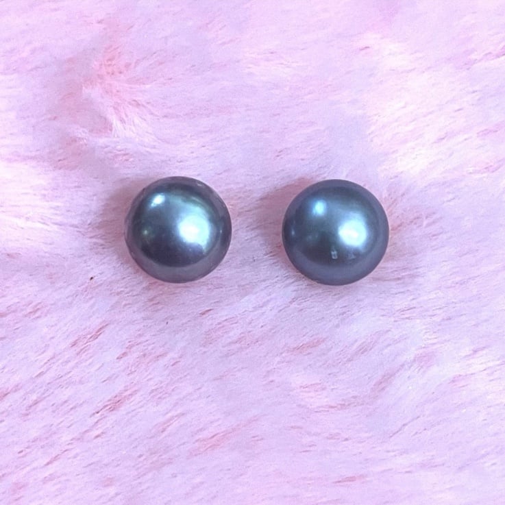 9-10mm 14K Gold Natural South Sea Gray Pearl Stud Earrings