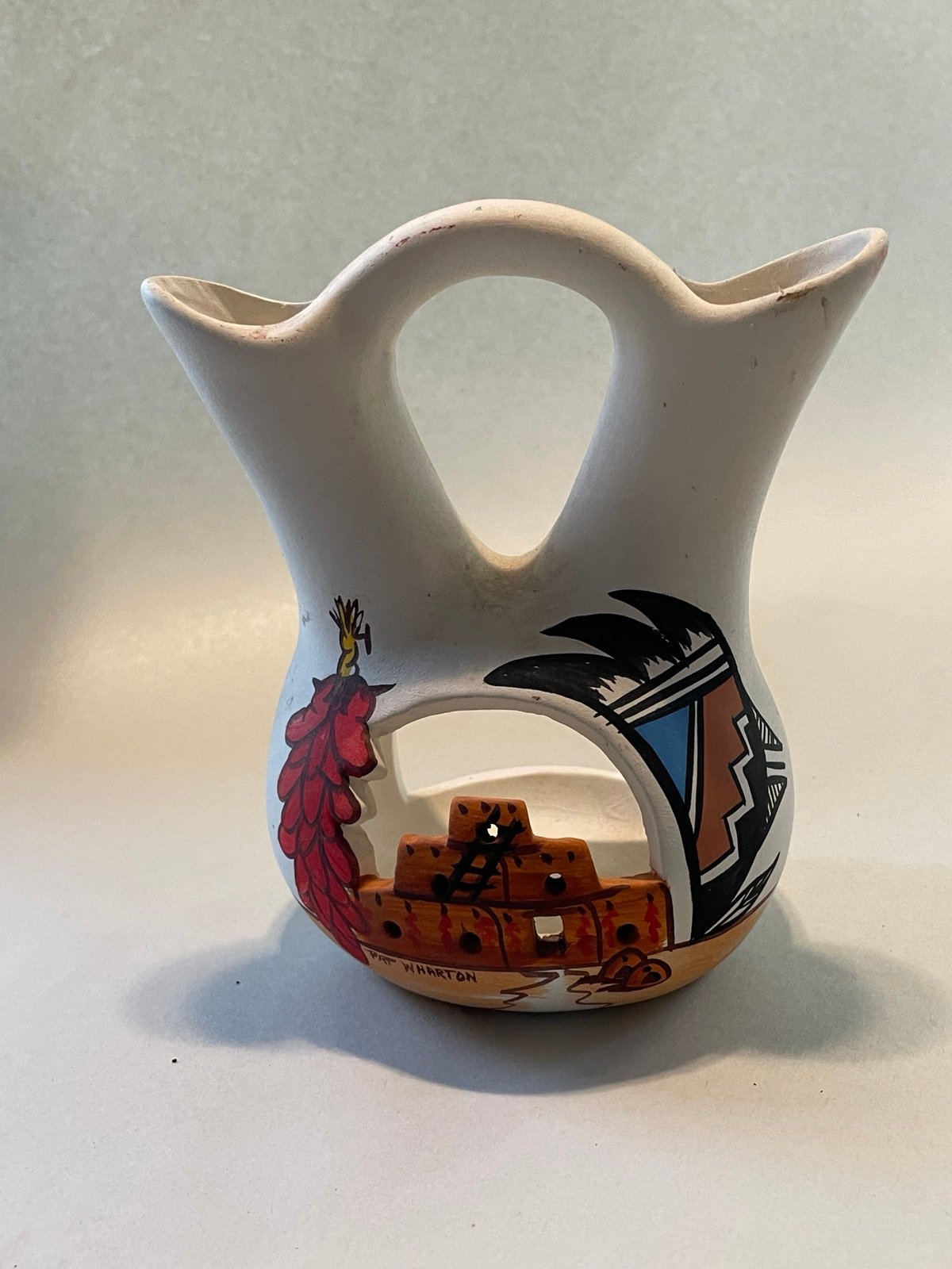 Native American Wedding Vase Santa Fe NM Artist Pat Wharton Open Candle Bud Vase
