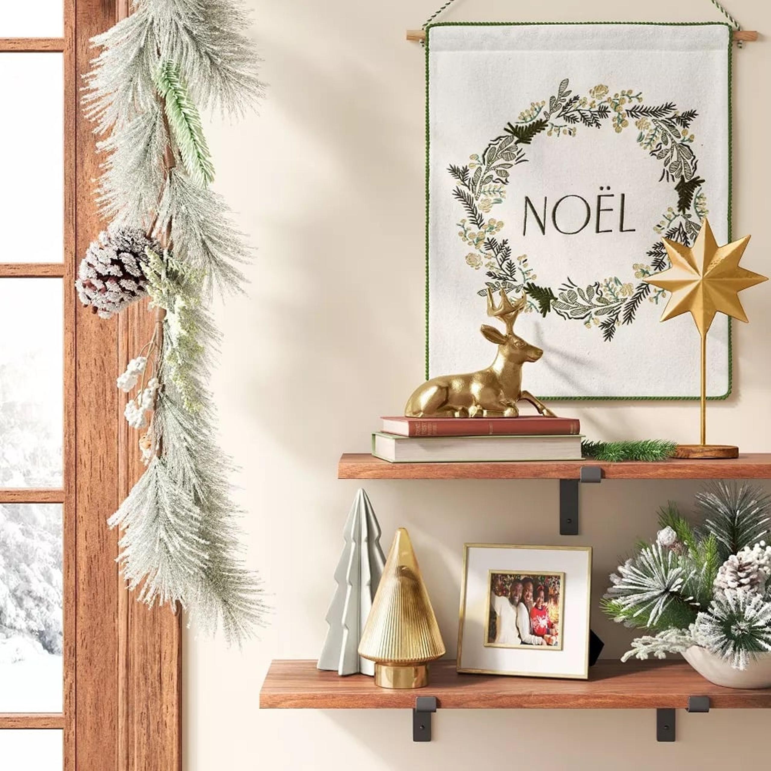 NEW Embroidered Noel Unframed Wall Hanging Cream