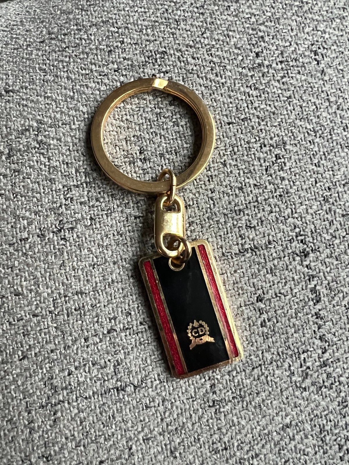 Vintage Christian Dior Gold Black and Red enamel keychain