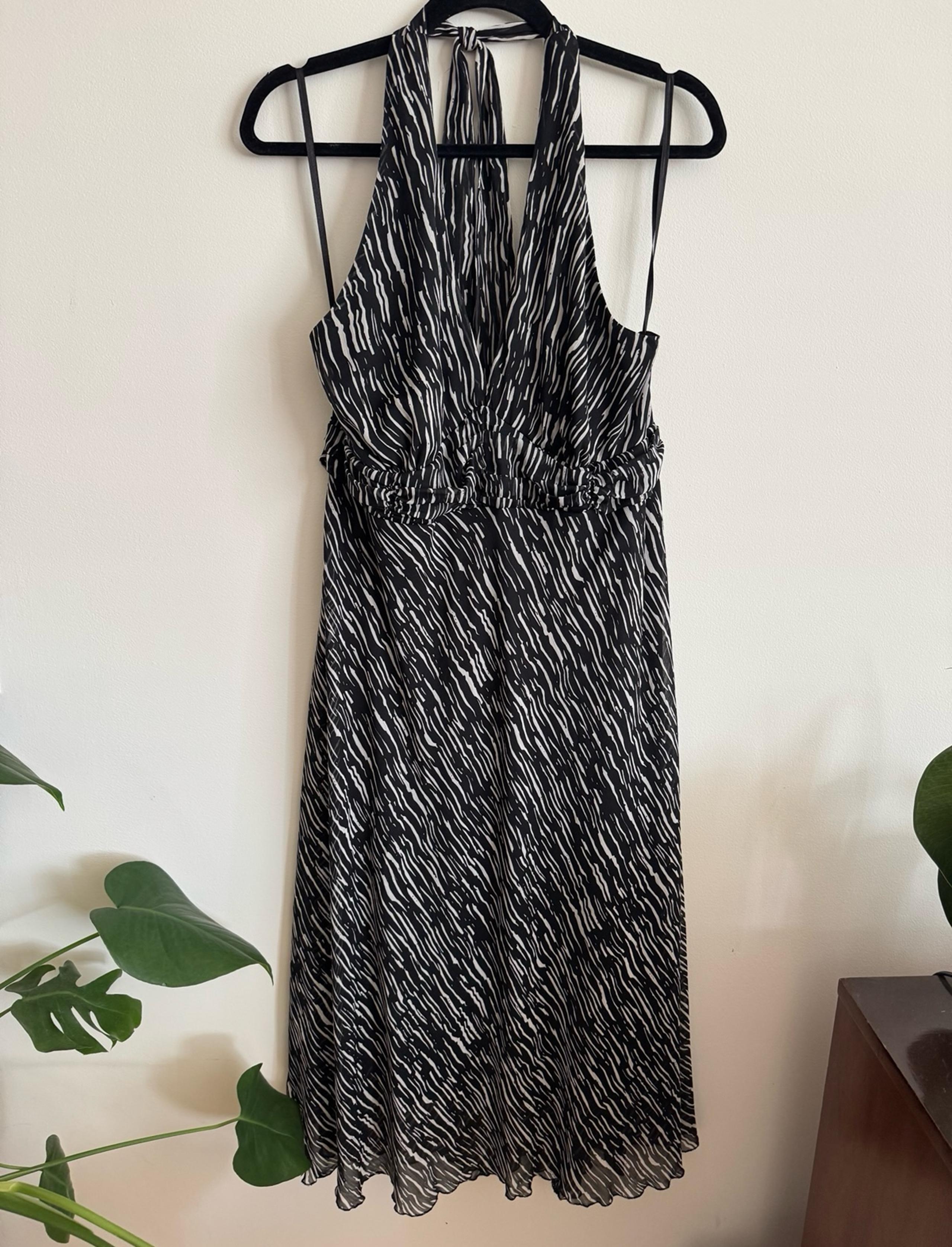 Jonathan Martin Halter Dress - Black & White Abstract Print - Size XL