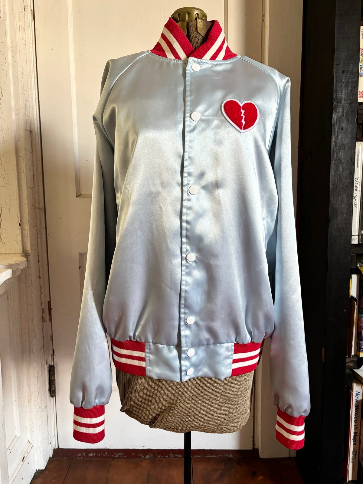Tuesday Bassen/Tuesday of California Blue Satin Bomber Jacket L mixed emotions