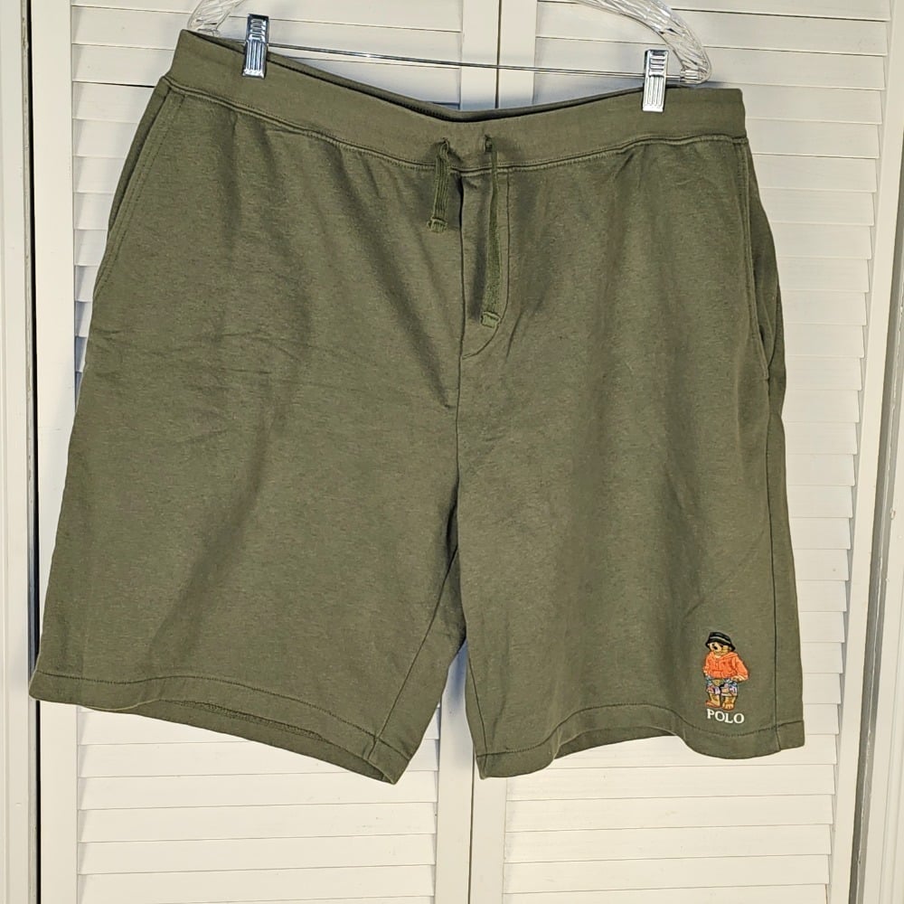 Polo Ralph Lauren Mens Olive Green Beach Teddy Bear Fleece Shorts 1XB