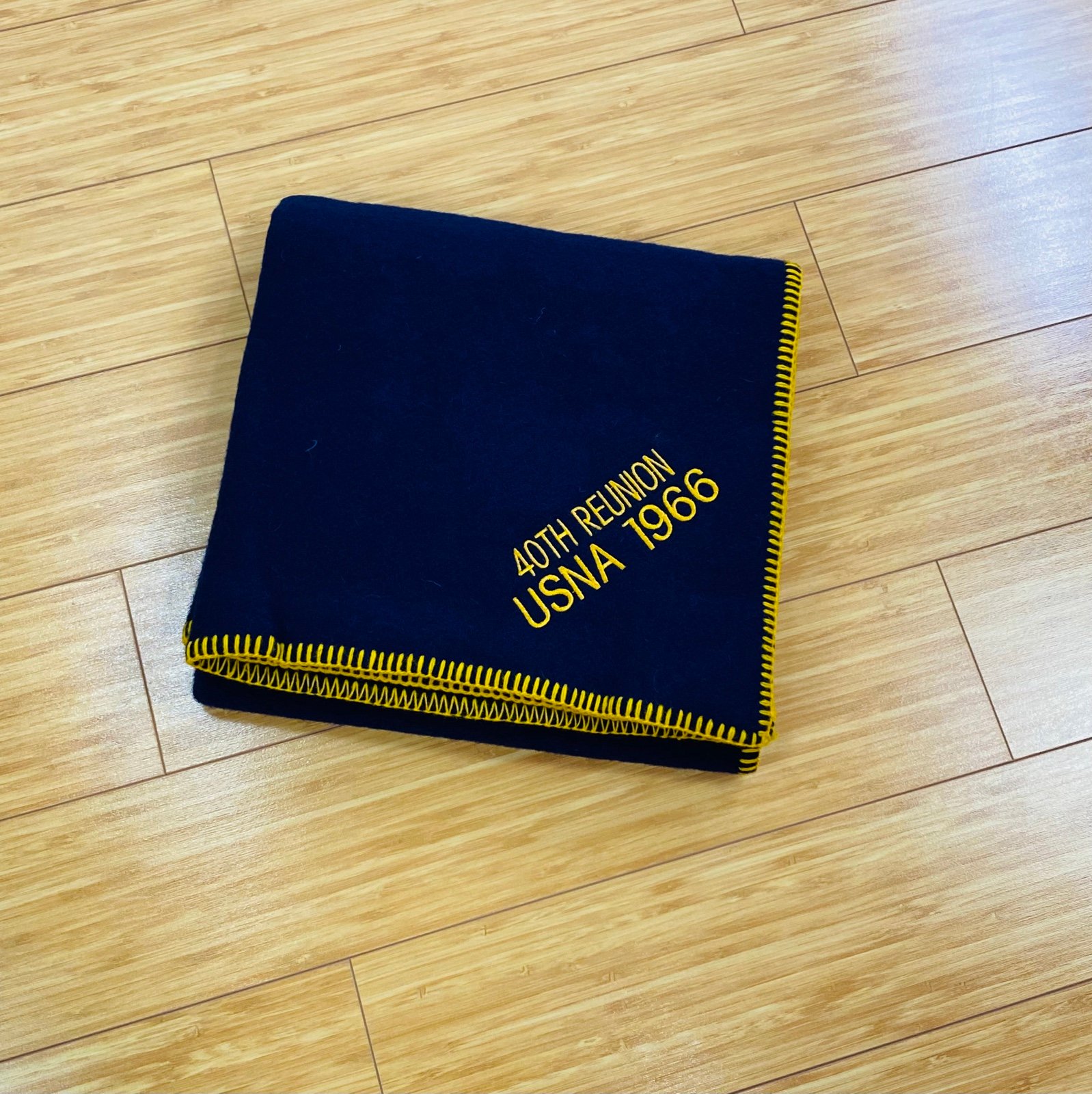 USNA 40th Reunion 1966 Throw Dark Blue With Gold Accent 100% Virgin Wool