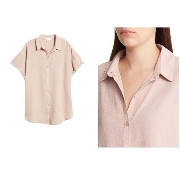 Treasure & Bond Button-up Tunic Shirt In Pink Adobe, Sz. XS