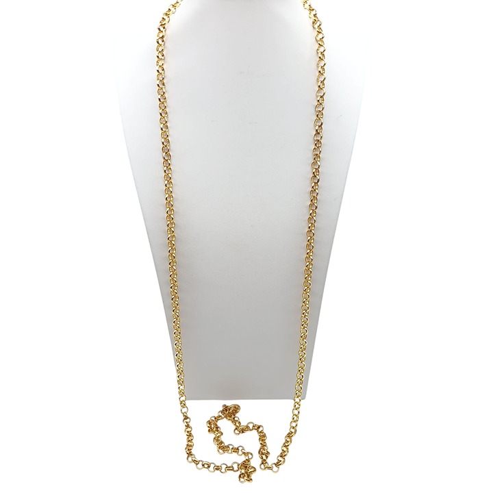 Vintage Gold Tone Chain Rolo Link Necklace Long Boho Chic Fashion Accessory 70s