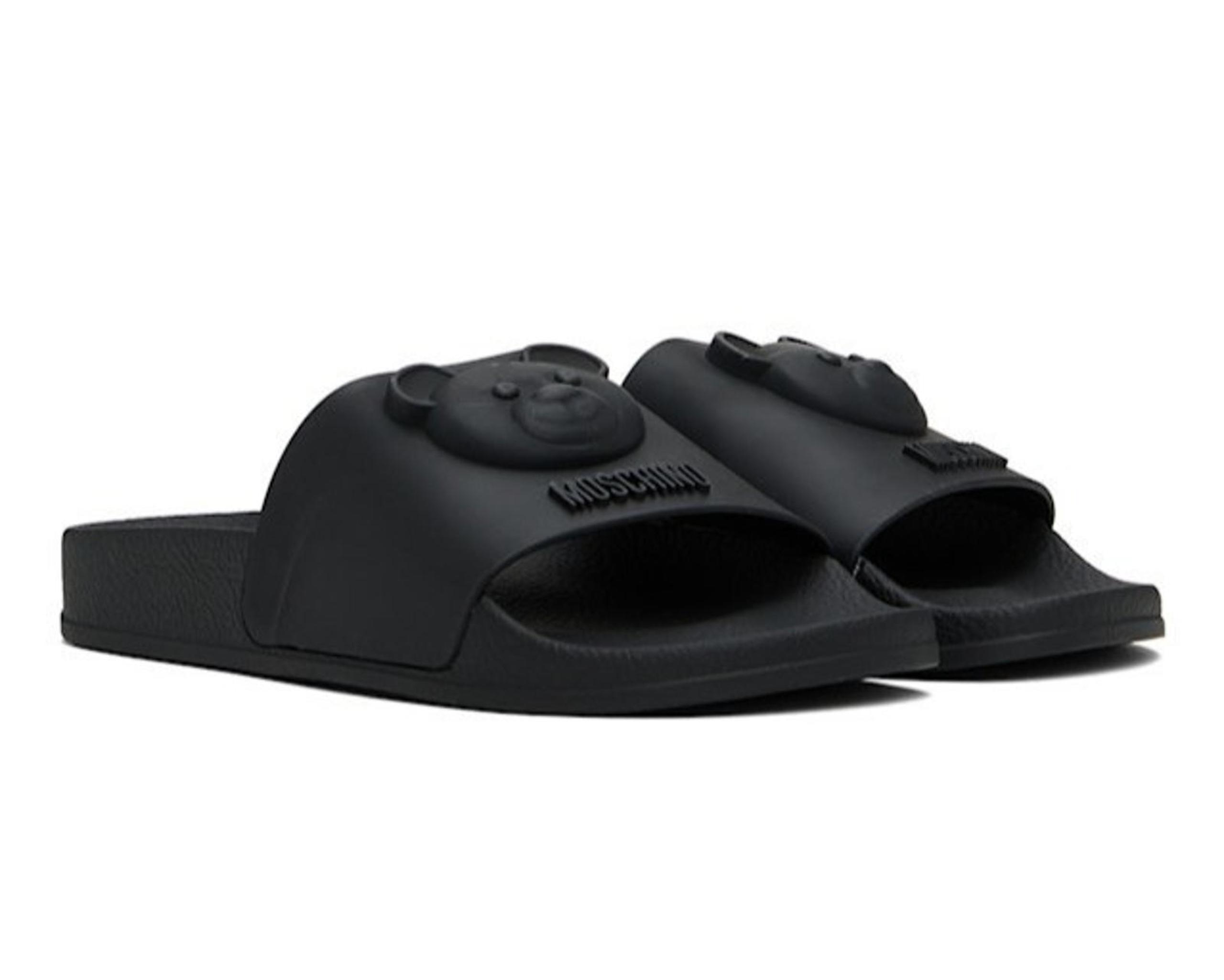 210$ Moschino Women's Teddy Bear Pool Slide Flat Sandals Size 7 US / 37 EU Black