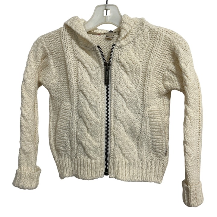 Burberry Toddler Hooded Cable Knit Sweater Jacket 2Y Acrylic/Wool/Alpaca Ivory