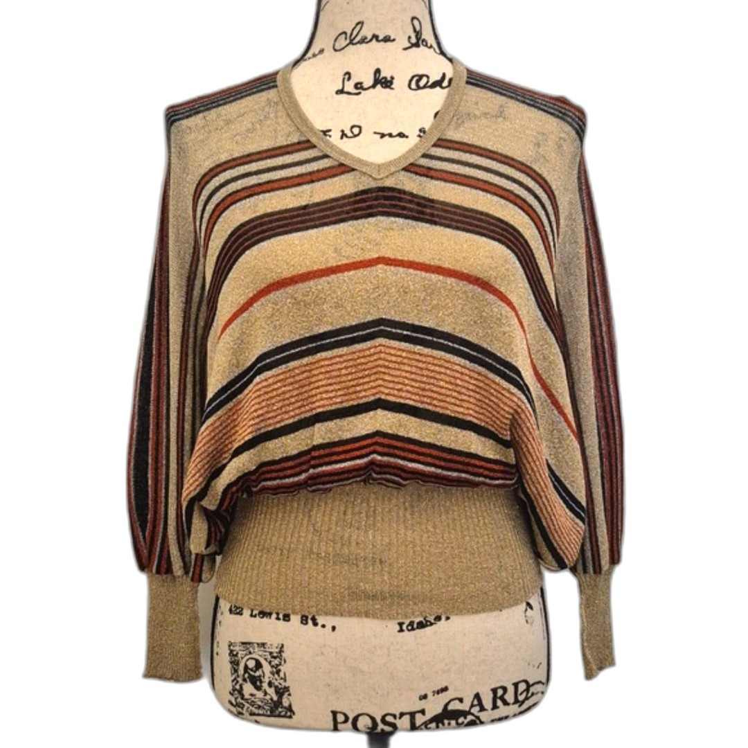 Vintage Organically Grown Top M Shimmery High Waist Bell Sleeve Disco 70s Vibe