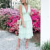 Gianni Bini Light Green Tiered Lace V Neck Midi Dress