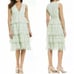 Gianni Bini Light Green Tiered Lace V Neck Midi Dress