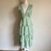 Gianni Bini Light Green Tiered Lace V Neck Midi Dress