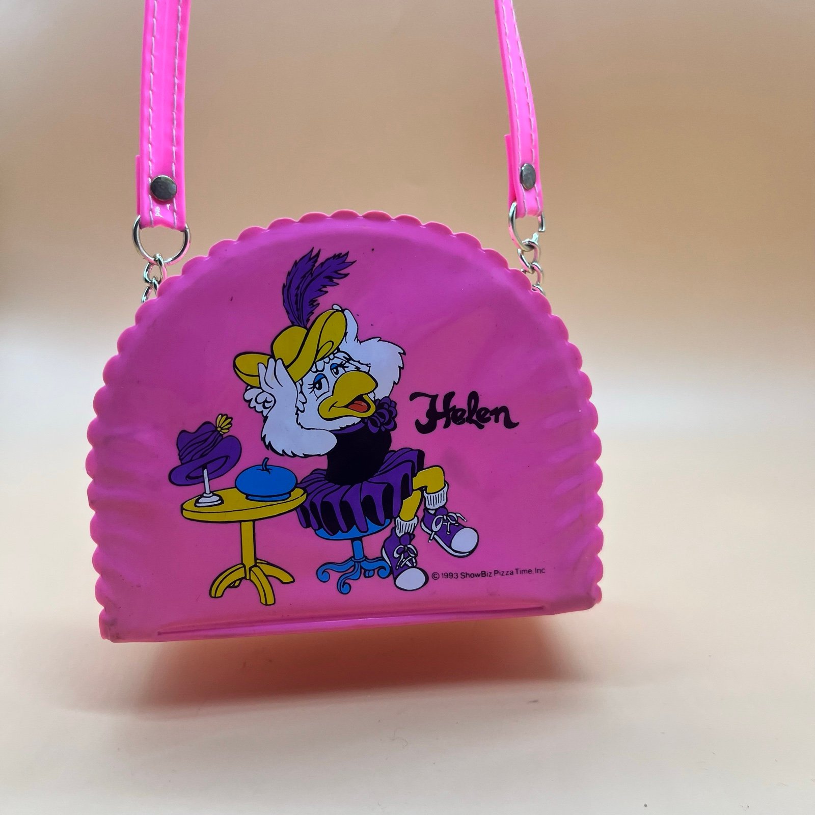 RARE 1993 HELEN HENNY PINK PIZZA TIME BAG SNAP PURSE 4 H X 5 W Chuck E Cheese