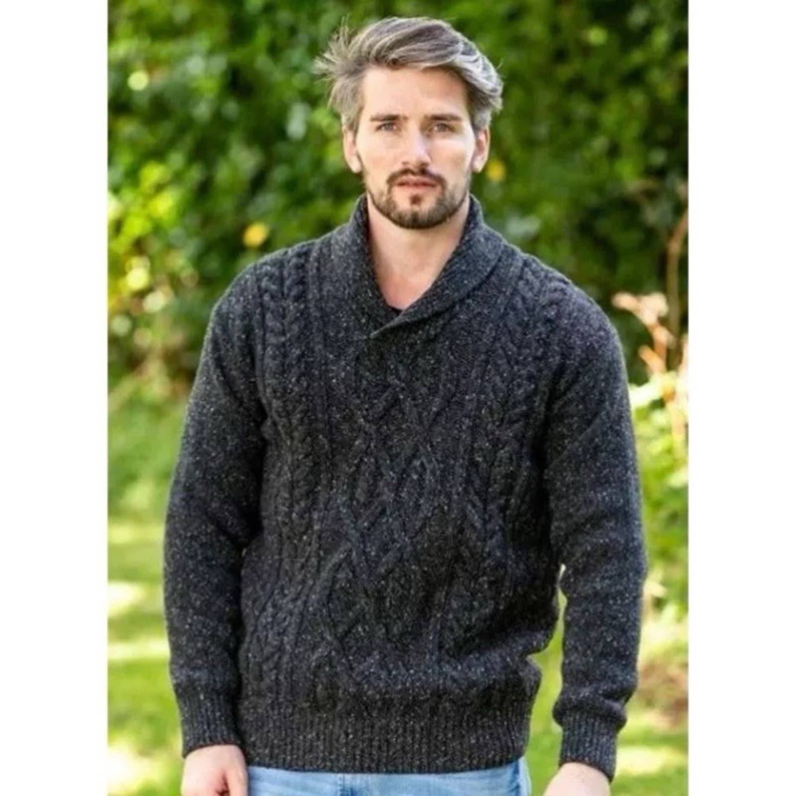 Irelands Eye Knitwear Charcoal Grey Wool Cashmere Shawl Neck Sweater Men’s XXL