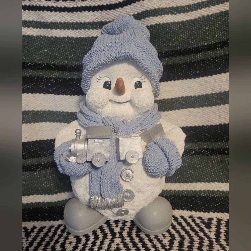 Snow Buddies Christmas Snowman Holding Train Collectable Winter Decor
