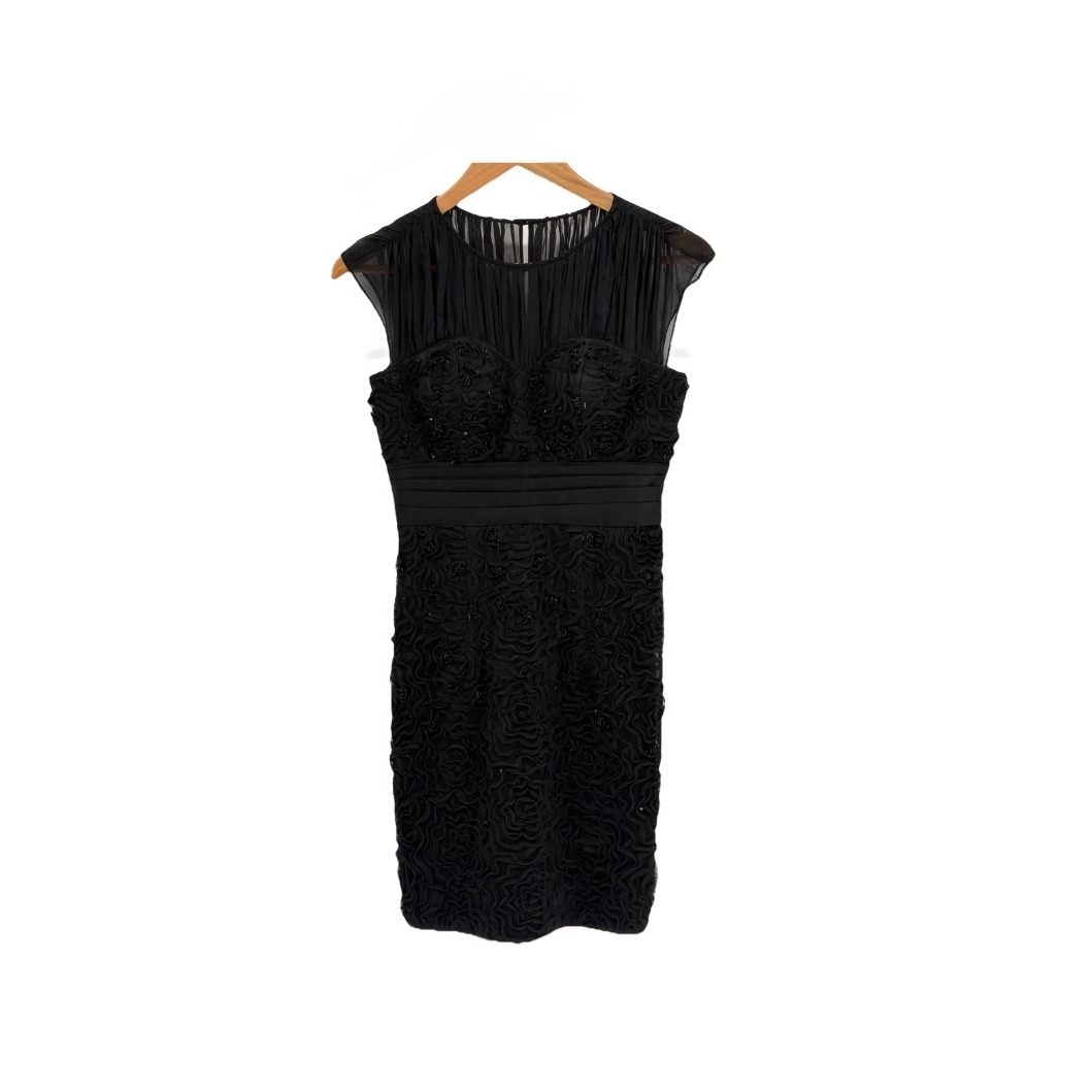 Badgley Mishka Little Black Dress Sheer Floral Applique Cocktail Women 4 P Black