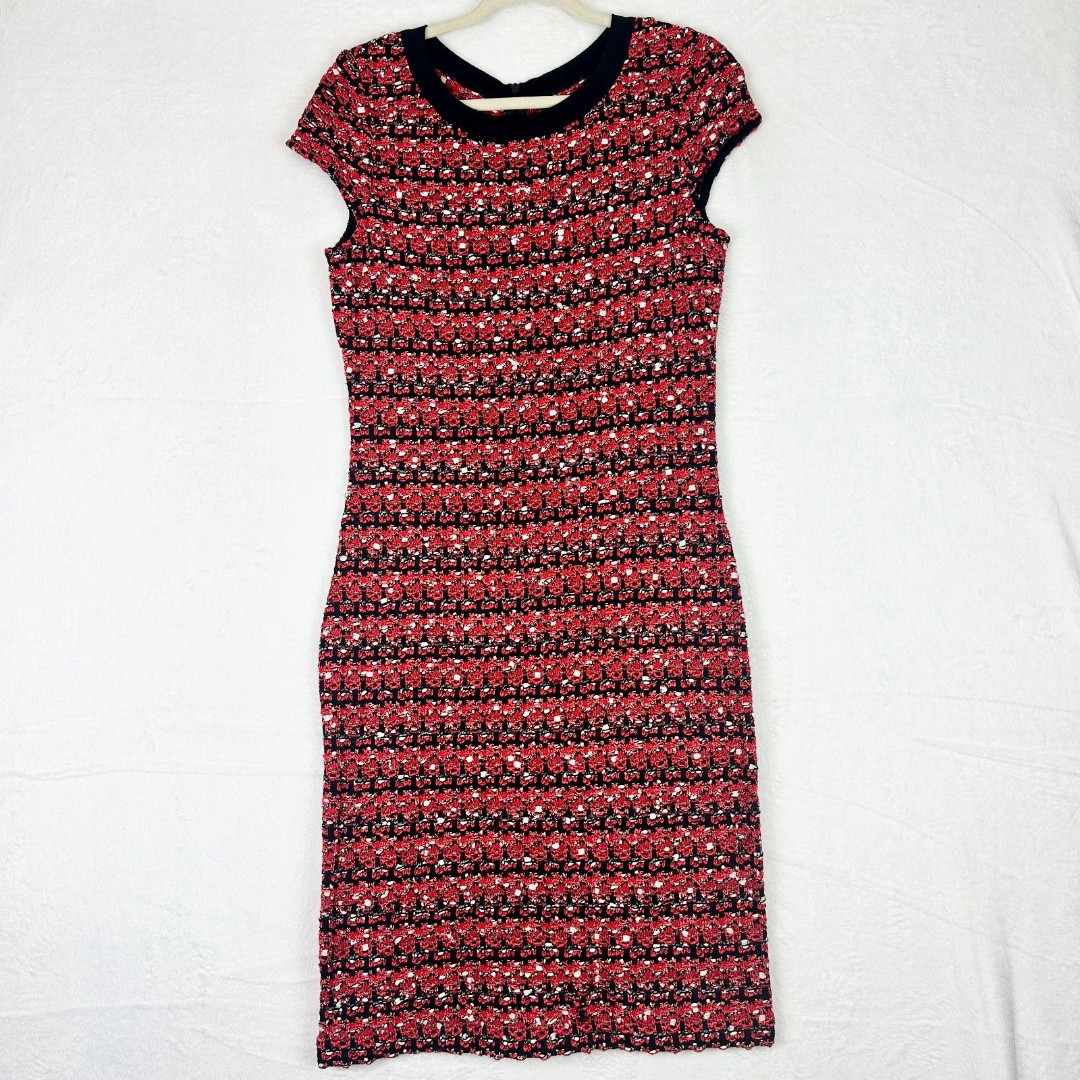 St John Wool Blend Tweed Sheath Dress Size 6 Cap Sleeve Quiet Luxury