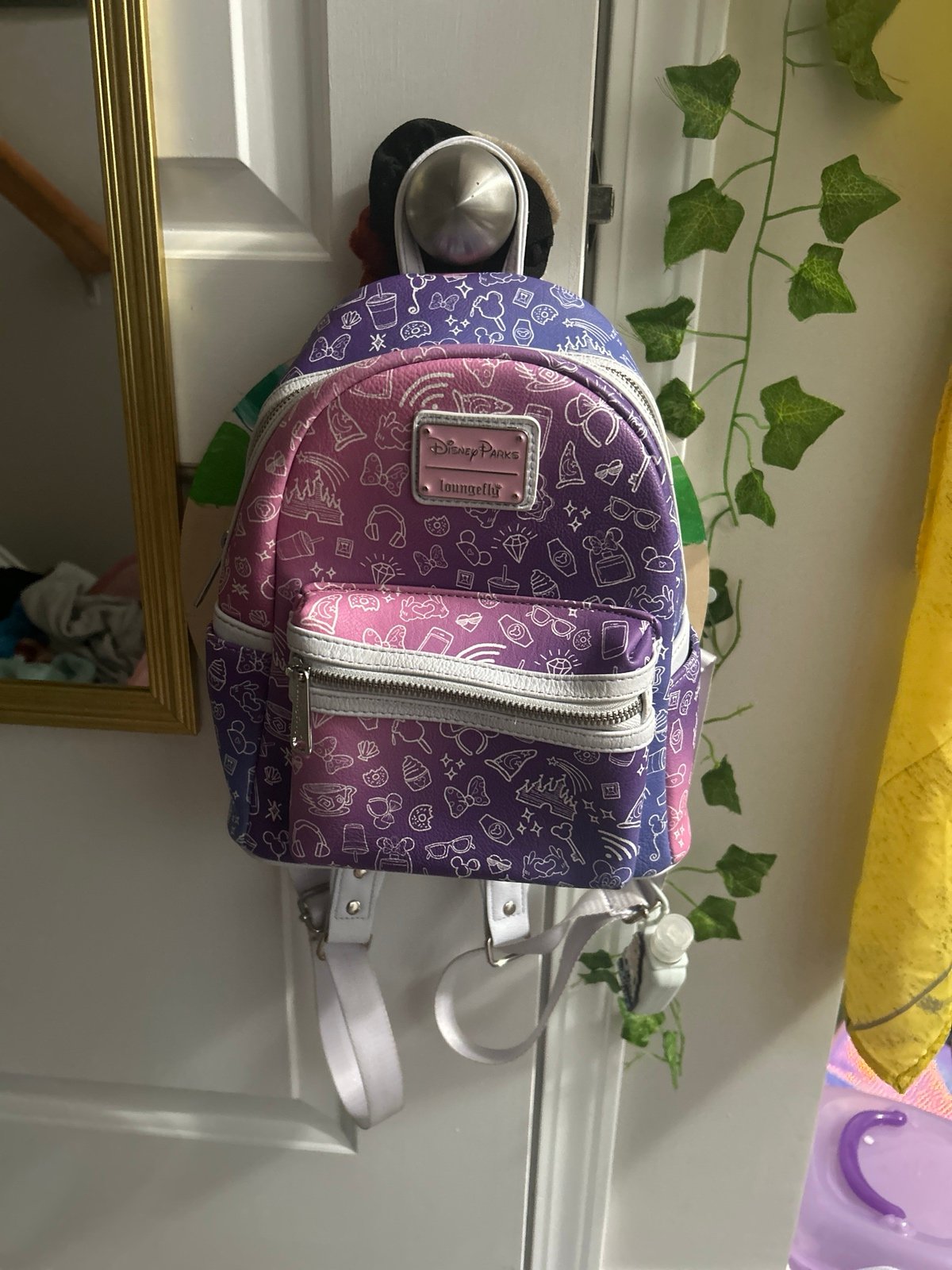Loungefly Disney Parks Ombre Purple Pink Icons Mini Backpack RARE HTF