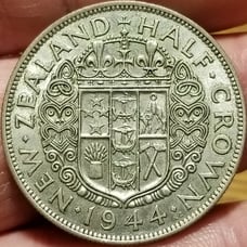 1944 New Zealand Silver Half Crown World Coin Key Date Low Mintage King George