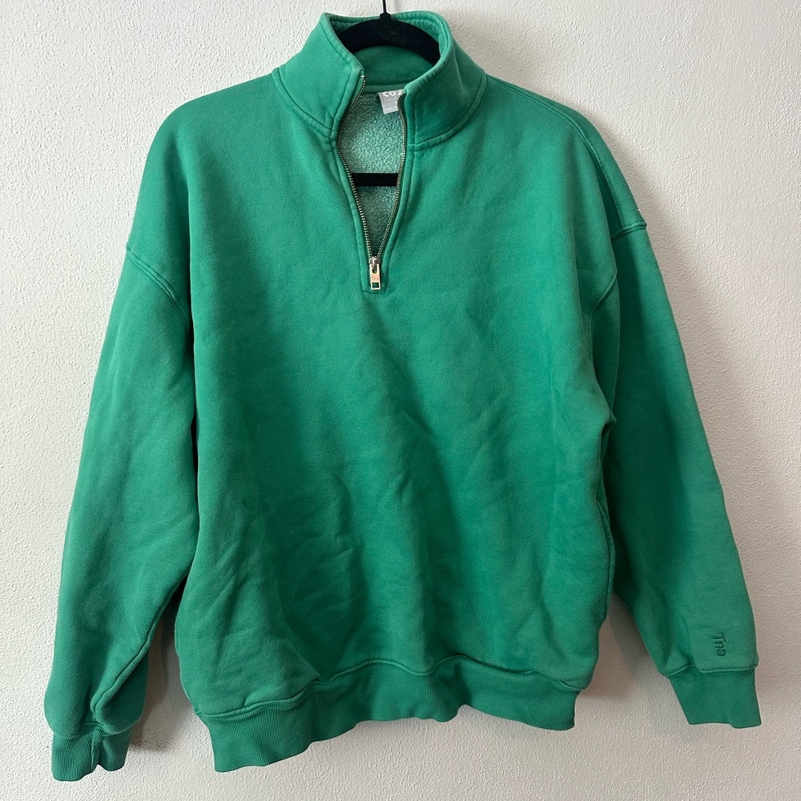 Aritzia TNA Cozy Fleece 1/2 Zip Nature Green