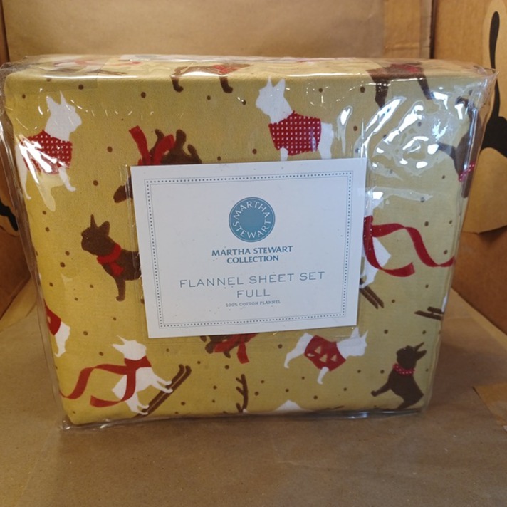 Martha Stewart Collection FULL Flannel Sheet Set PUPPY LOVE Dogs in Sweaters