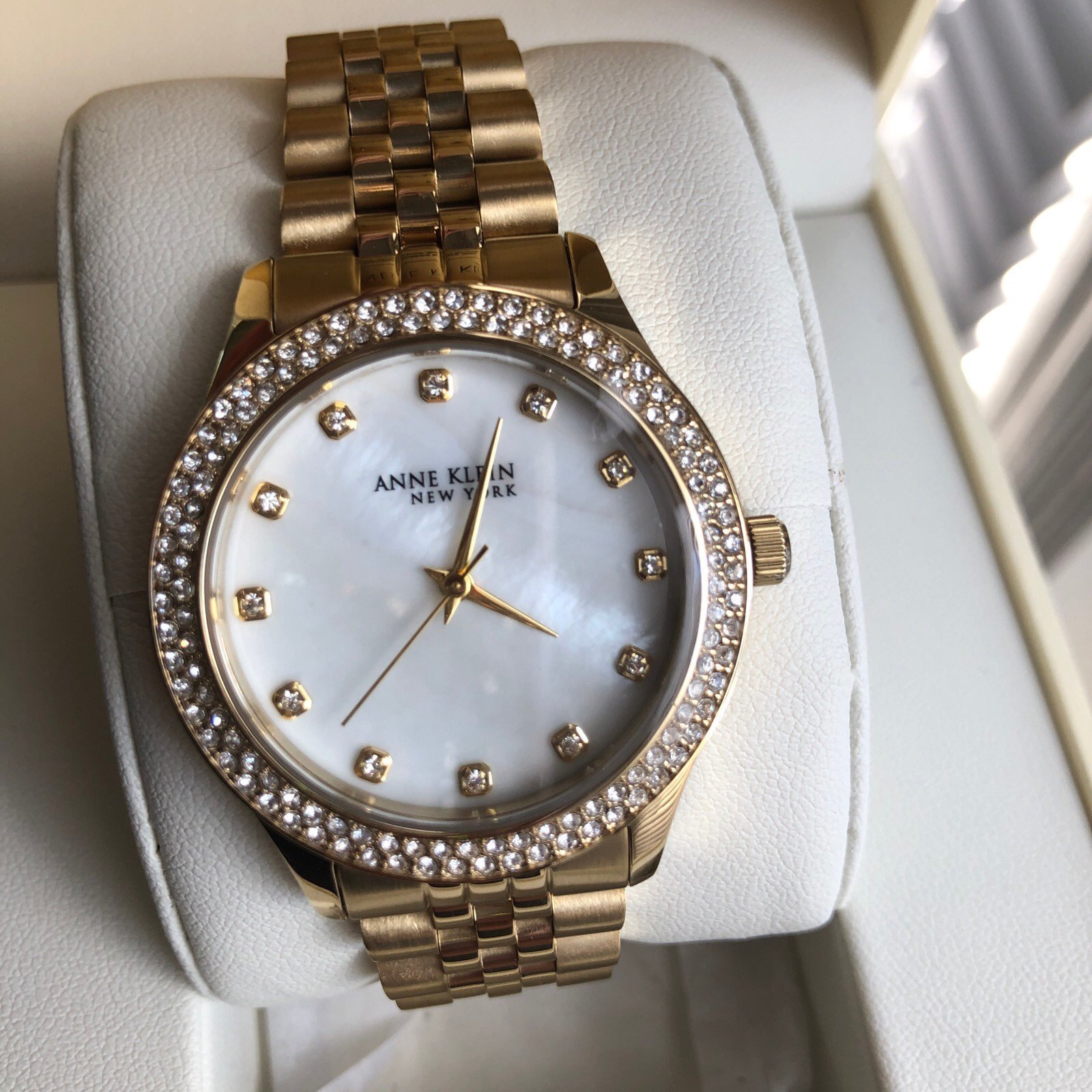 Anne Klein New York 12/7742MPGB Women's 36mm MOP Dial Crystal HolidayDiscount