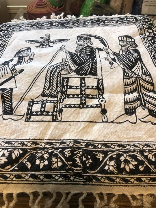 Best And Most Beautiful Hand-Printed Hand-Made Tablecloth 17 x 17 in Black&White