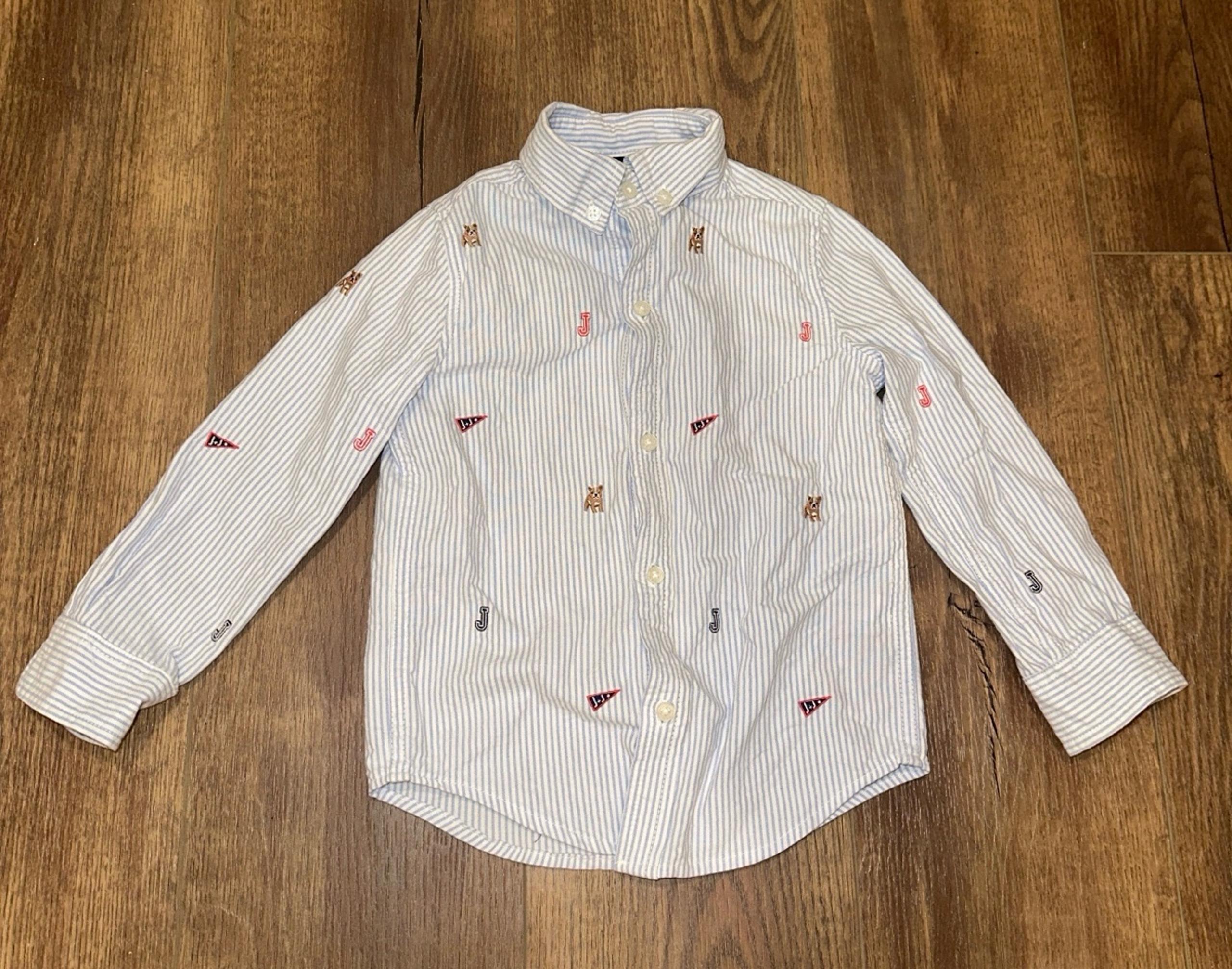 Janie and Jack Bulldog Blue & White Striped Button Down Long Sleeve Shirt-Size 3