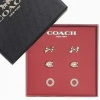 Coach Signature Pearl Bow Earring set. Faux pearls. 3 pair, gift box
