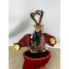 Vintage Mark Roberts Multipattern Colorblock Round Top Deer Stocking Bell RARE