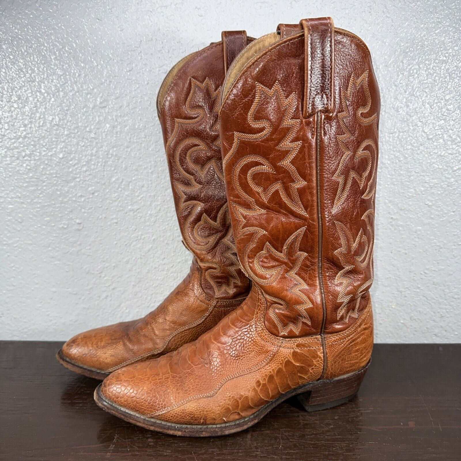 J Chisholm Men's Cowboy Boots Size 8 D Ostrich Leg Brown Leather Western