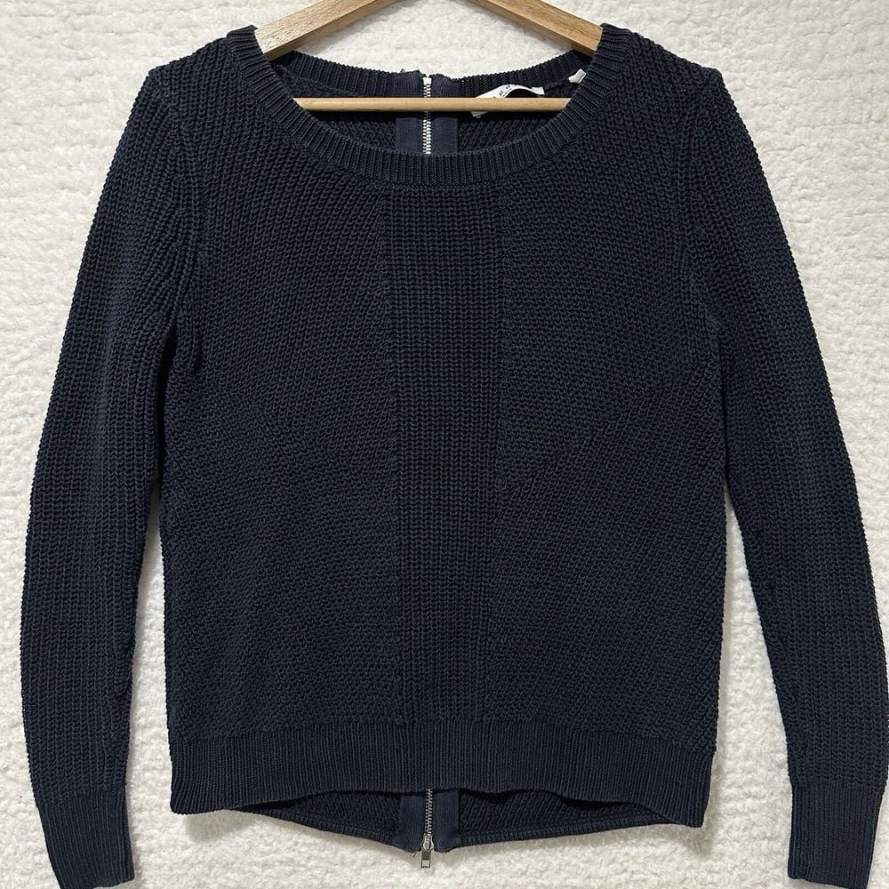 Sandro Paris Women Navy Blue Knitted Back Zipper Sweater Size 1