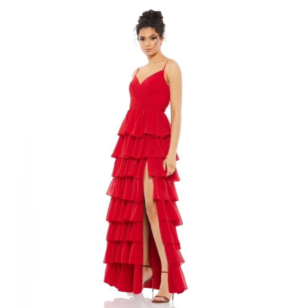 Size 6 Mac Duggal 55416 NWT SLEEVELESS GOWN WITH RUFFLED SKIRT